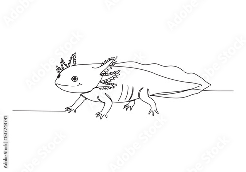 Captivating Axolotl Illustration, Single Continuous Line Drawing