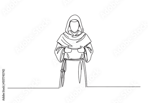 Continuous Line Art of a Monk in Robes, Simplicity and Spiritual