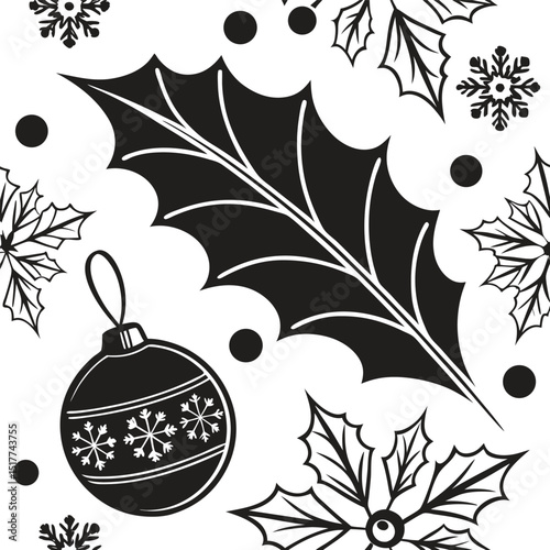 Seamless Red Christmas Icon Pattern Festive White Holiday Symbols on Red Background