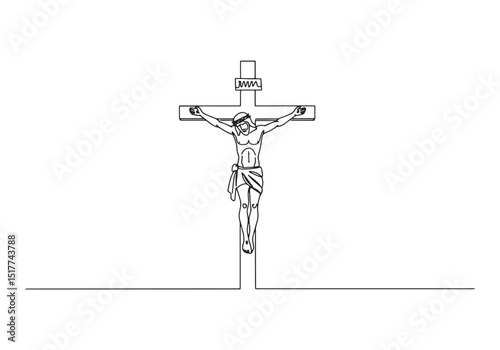 The crucifixion of jesus christ continuous one line drawing styl