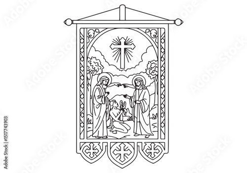 Liturgical banner depicting the baptism of Jesus coloring page s