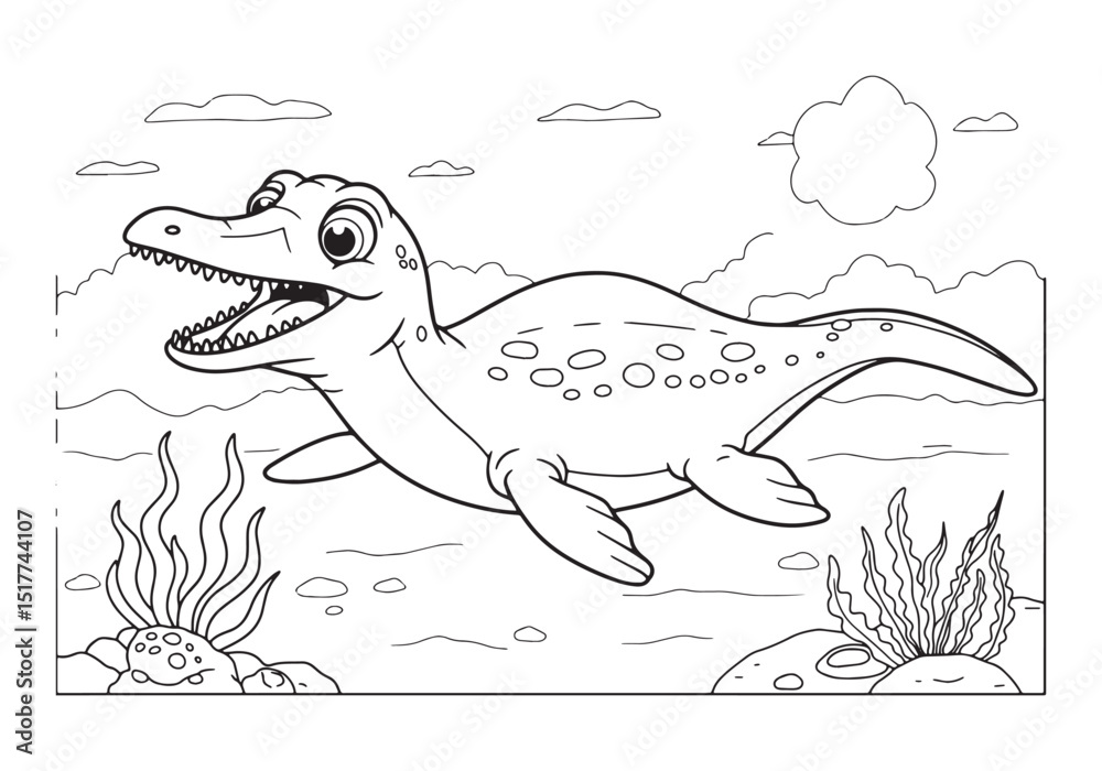 Obraz premium Detailed Temnodontosaurus Coloring Page for Kids Educational Fun