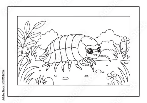 Charming pill bug in coloring book style, a delightful animal il