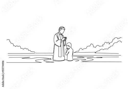 Continuous Line Art of Baptism Ceremony Illustration Depicting F