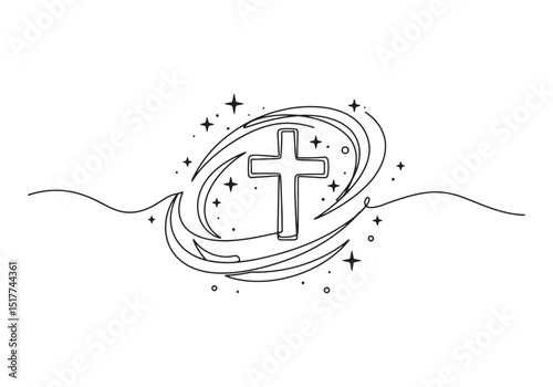 Divine Symbolism, Continuous Line Art of a Cross with Energy Spi
