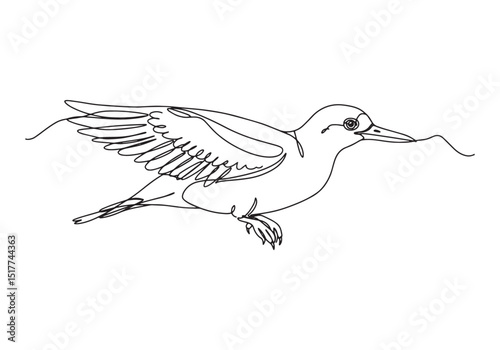 Elegant Hesperornis Illustration, Continuous Line Art in Black a