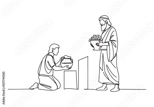 Cain and Abel Offering Sacrifices to God Continuous Line Drawing