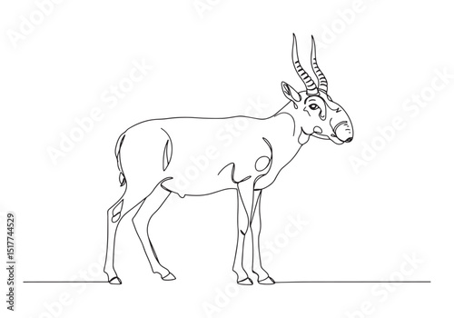 Elegant saiga antelope portrait continuous line art drawing illu