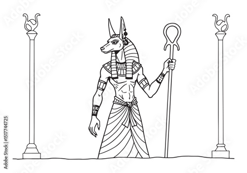 Anubis Egyptian God Line Art Illustration for Coloring Book Acti