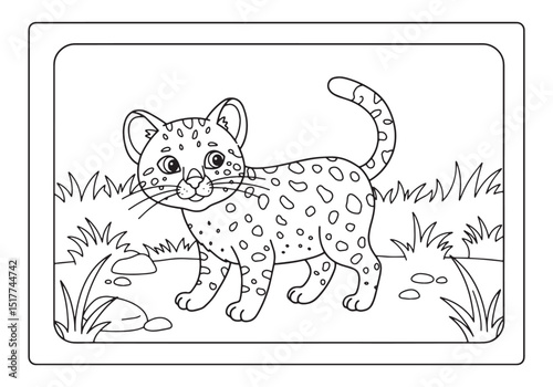 Serengeti Cat Coloring Page, Detailed Black and White Illustrati