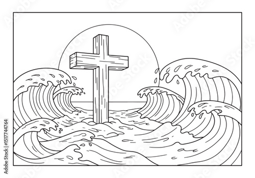 Biblical scene illustration of the parting of the red sea colori