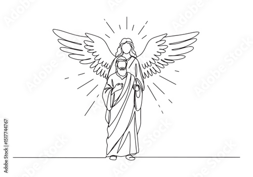 Continuous Line Drawing of Angelic Messenger Guiding a Person Il