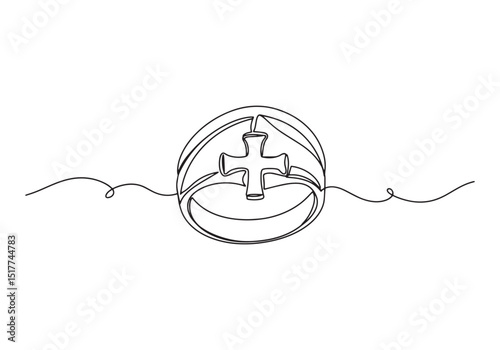 Elegant continuous line drawing of a bishop's ring symbol of fai