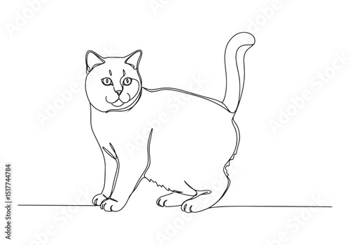 Elegant British Shorthair Portrait, A Minimalist Continuous Line