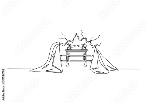Symbolic one-line drawing of revelation with veil cracking conce