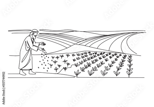 The Parable of the Sower, A Continuous Line Drawing of Biblical