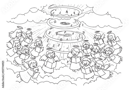 Heavenly Chorus, A Joyful Assembly of Angels Singing in Harmony