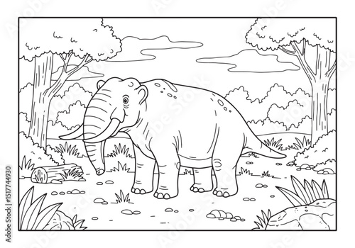 Delightful Glyptodon Animal Coloring Page, A Black and White Ill