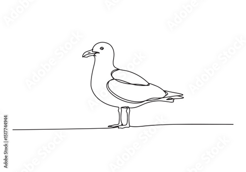 Elegant Seagull Continuous Line Art Illustration in Black and Wh