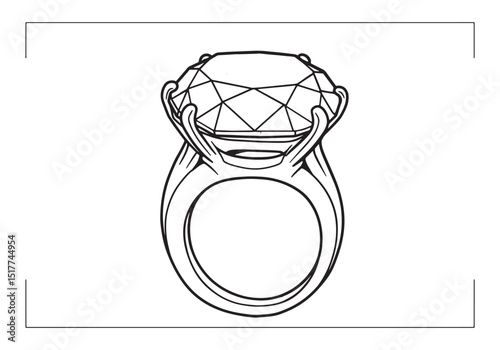 Detailed bishop's ring illustration, black and white line art fo