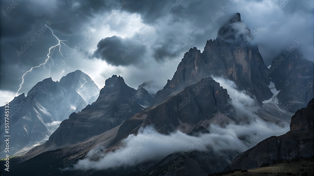 Obraz premium Dramatic, storm-shrouded mountain peaks 