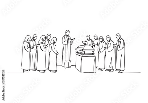 Continuous Line Drawing Illustration of a Funeral Service in 192