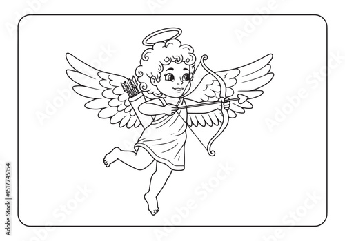 Charming Cupid Girl Coloring Page, A Delightful Black and White
