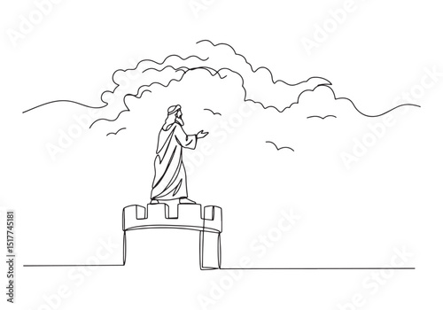 Prophet Habakkuk Standing on a Tower, Continuous Line Drawing Il