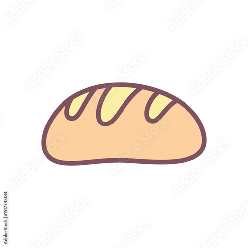 Cute loaf of bread icon. Hand drawn illustration of whole fresh baked bread on white background. Perfect for harvest themes and food design. Vector 10 EPS.