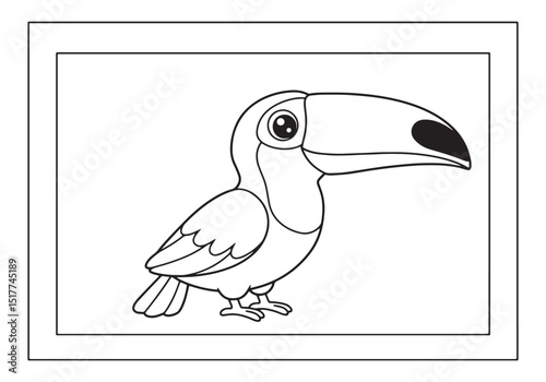 Toucan illustration in black and white for coloring book with ou