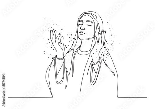 Elegant Marys Hands Continuous Line Drawing for Religious Themes