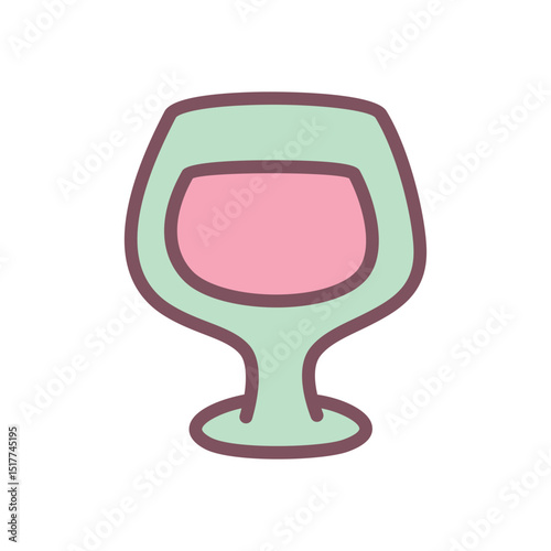 Cute wine glass icon. Transparent goblet filled with rose-colored liquid, perfect for dining, holidays, or autumn-themed designs. Vector 10 EPS.