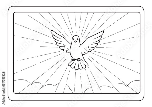 Holy Spirit Dove with Rays in a Coloring Book Style Illustration
