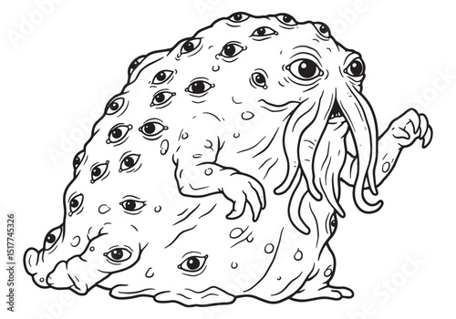 Shoggoth Coloring Page, A Monstrous Blob with Many Eyes for Crea