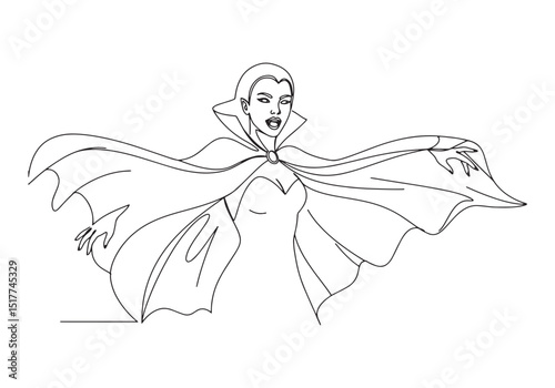 Elegant female vampire artwork in continuous line drawing style