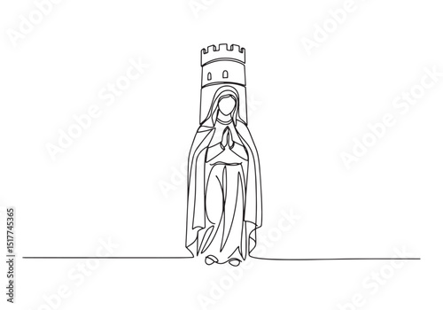 Minimalist One-Line Drawing of Mary as the Tower of David Illust