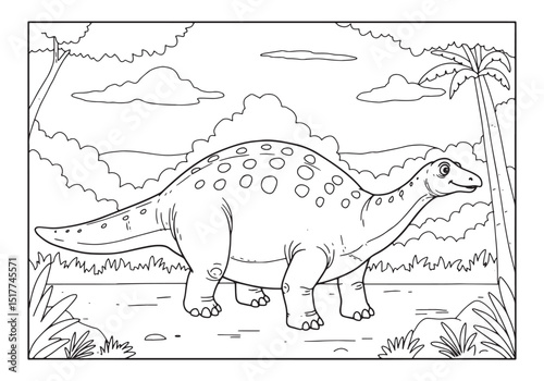 Plateosaurus Dinosaur Black and White Coloring Page for Children