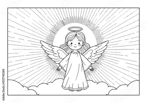 Illustration of an angel surrounded by sunlight for children's c