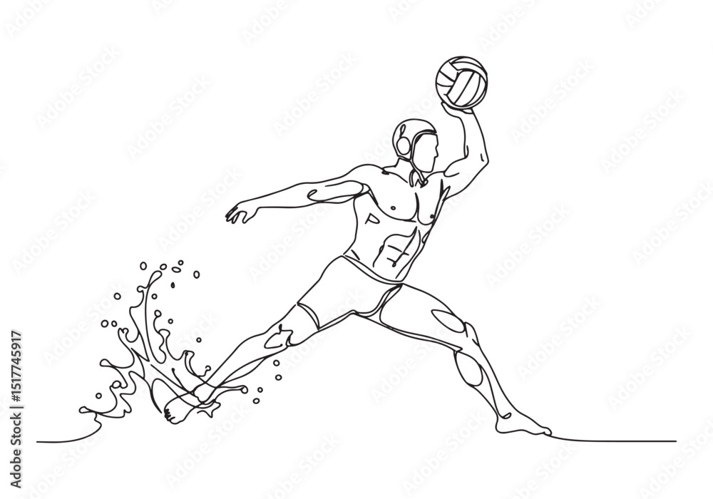 Fototapeta premium Dynamic water polo player in single continuous line drawing styl