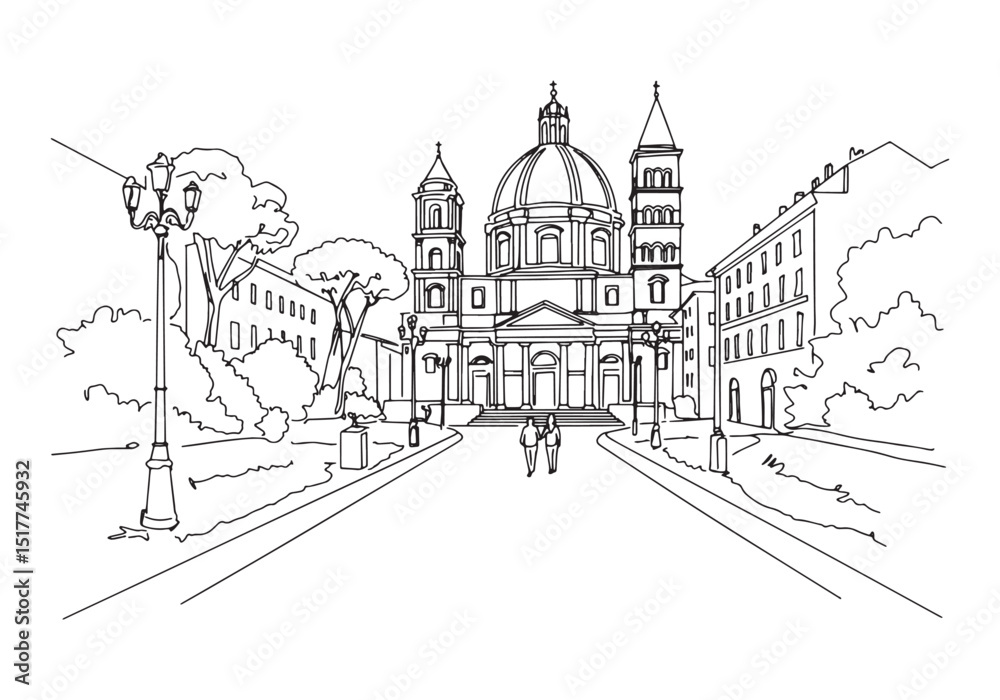 Naklejka premium Continuous Line Drawing of Basilica di Sant'Andrea della Valle i