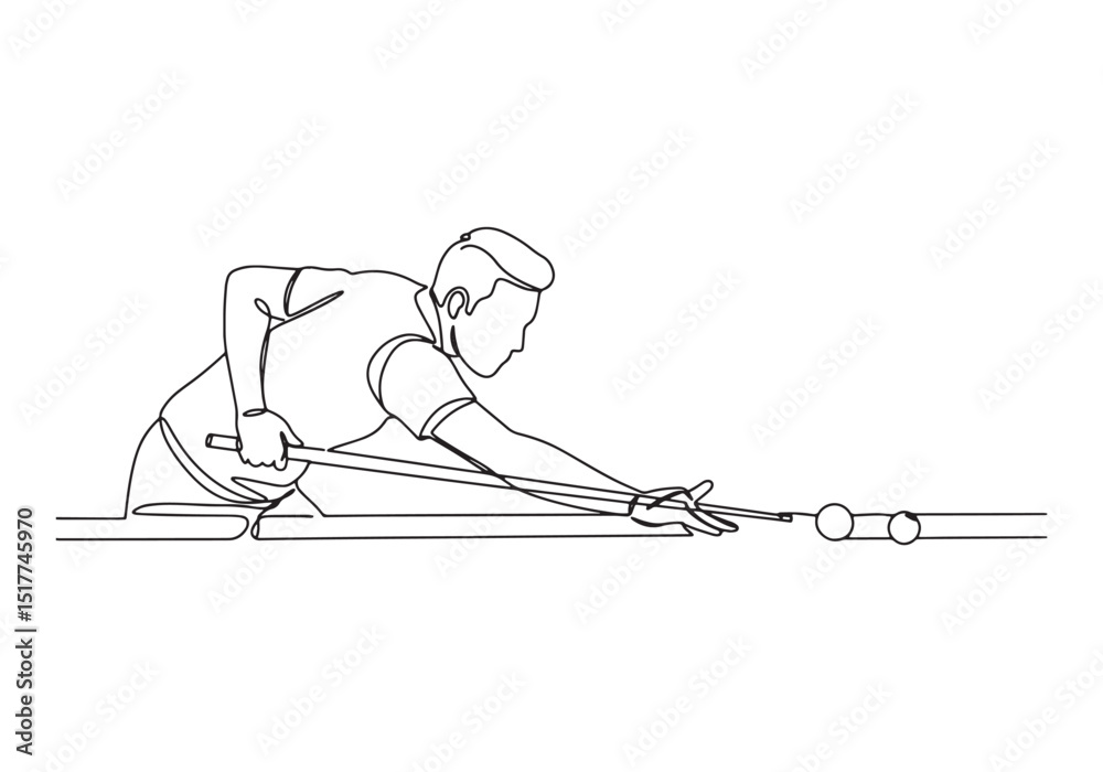 Obraz premium Single line drawing of man playing billiards, minimal and modern