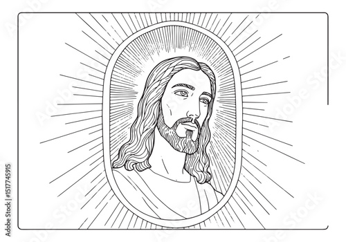 Intricate line art illustration of Jesus Christ for coloring ent