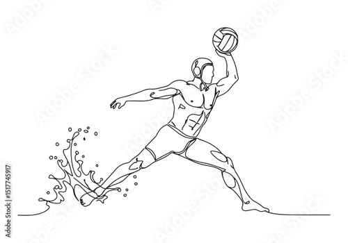 Dynamic water polo player in single continuous line drawing styl