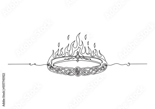 Elegant fiery crown depicted in a single continuous line drawing