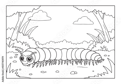 Vintage Black and White Millipede Illustration for Coloring Book
