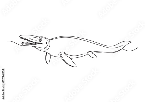Elegant Nothosaurus Illustration, A Minimalist Continuous Line D