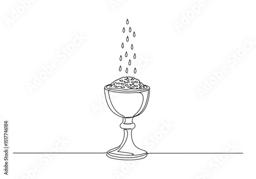 Manna from heaven in a continuous line drawing, chalice with fal