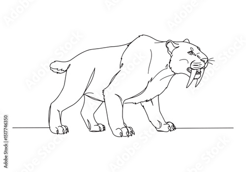 Monoline Illustration of a Smilodon Saber-Toothed Cat in Black a