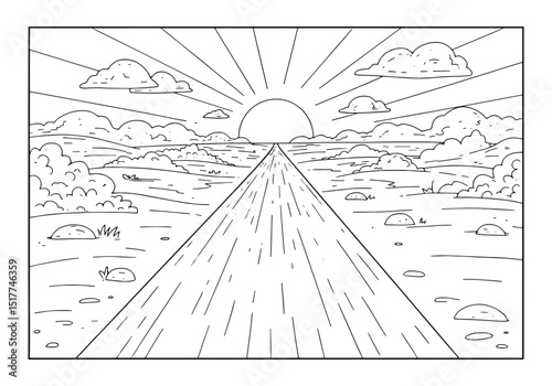 Enchanting coloring page illustration a sunlit path of destiny b