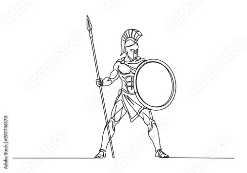 Continuous Line Drawing Illustration of a Male Spartan Warrior H